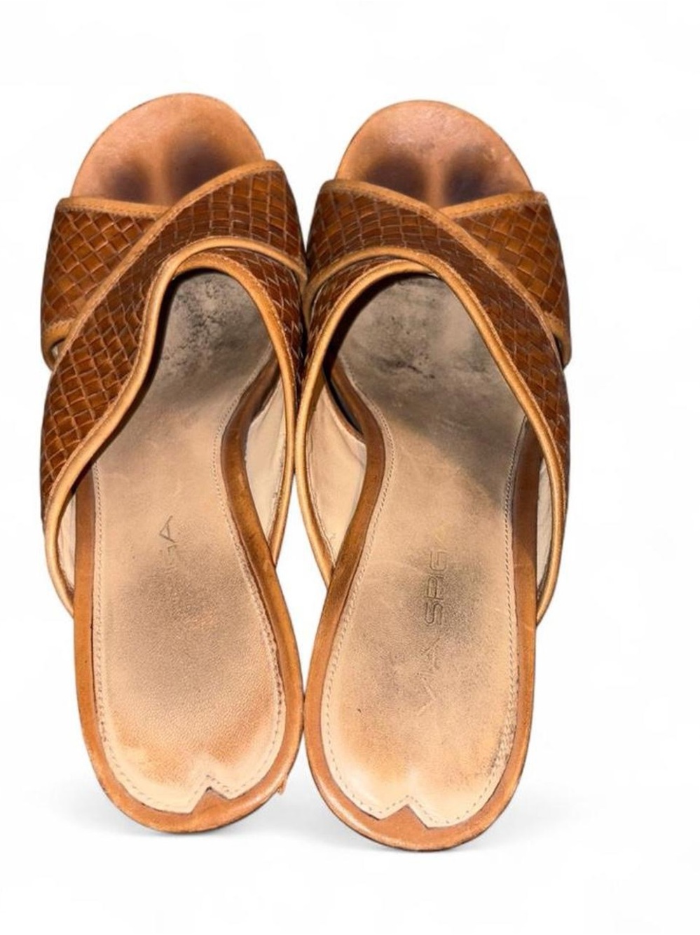 Via Spiga Tan Woven Leather Cork Wedge Sandals - Picture 5 of 7